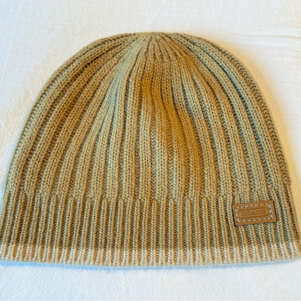 Coach Tan Ribbed Knit Hat